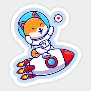 Cute Shiba Inu Dog Astronaut Riding Rocket Cartoon Sticker